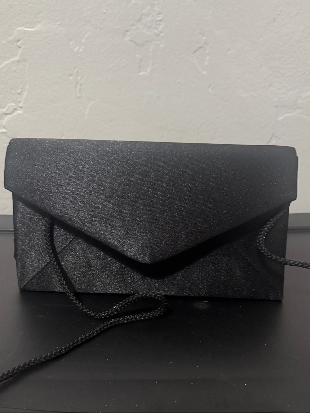 Black Satin Envelope Clutch with Chain Strap